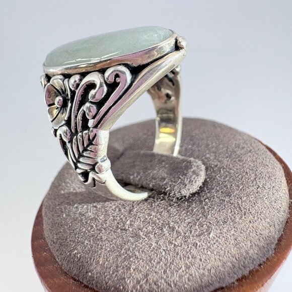 VTG Sterling Silver 925 Jade Bezel Set Scroll Shoulders Statement Ring Size 10 - Picture 2 of 10